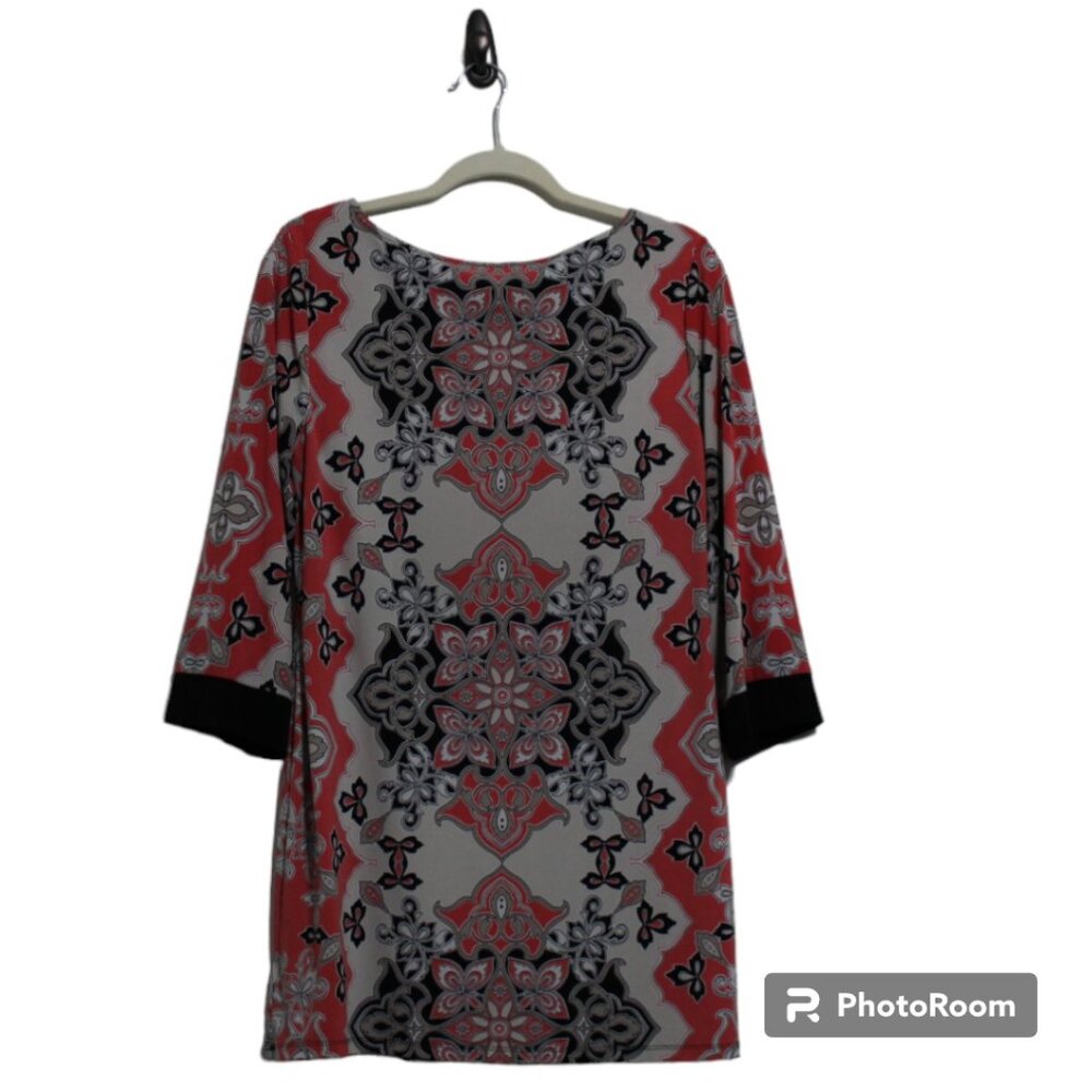 Style & Co Coral, Black, and Tan Print Tunic